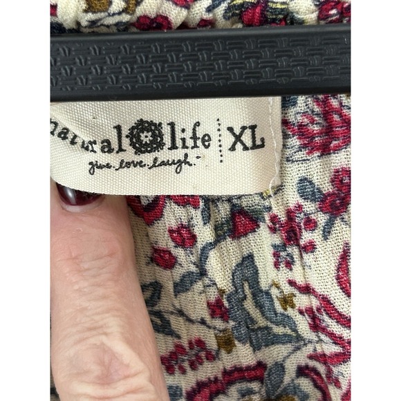 Natural Life Women's Midi Dress Floral Size XL Tassels Short Sleeve Spring Boho - Picture 2 of 11